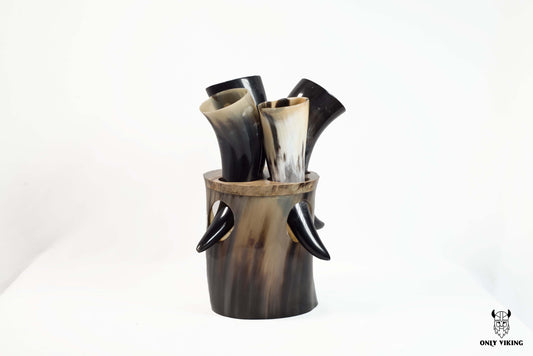 Viking Horn Mug Set of 4 with Wooden Horn Stand | OnlyViking