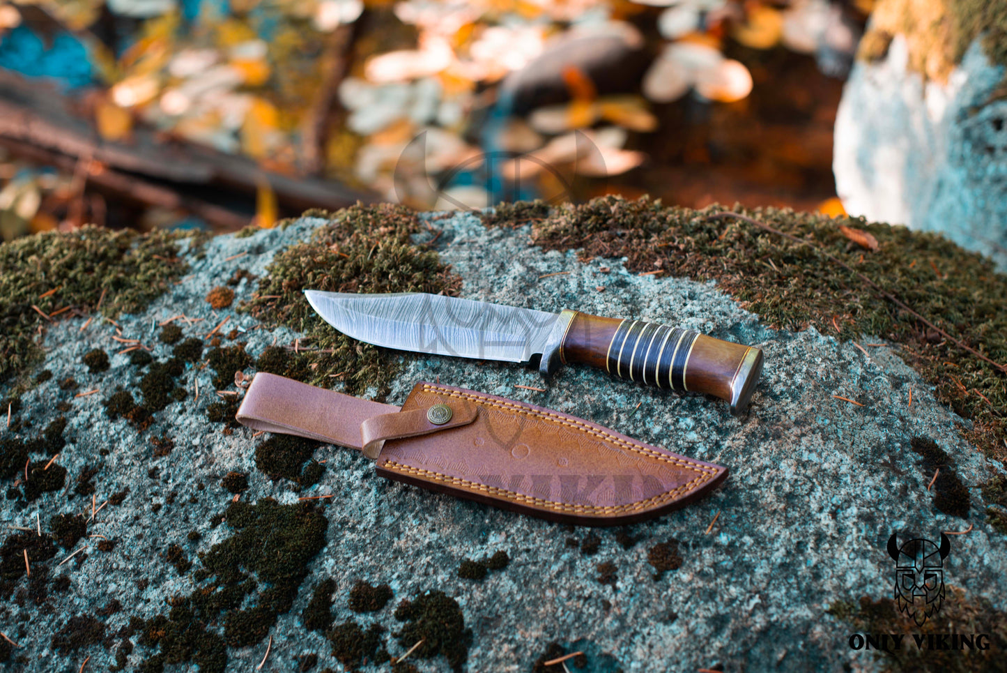 Damascus Handforged Hunting Knife with Leather Sheath| OnlyViking