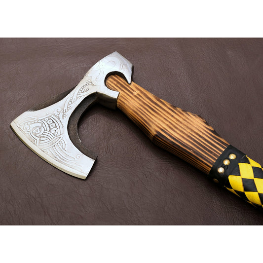 Axe - Yellow Leather Helve | Leather Holster | OnlyViking