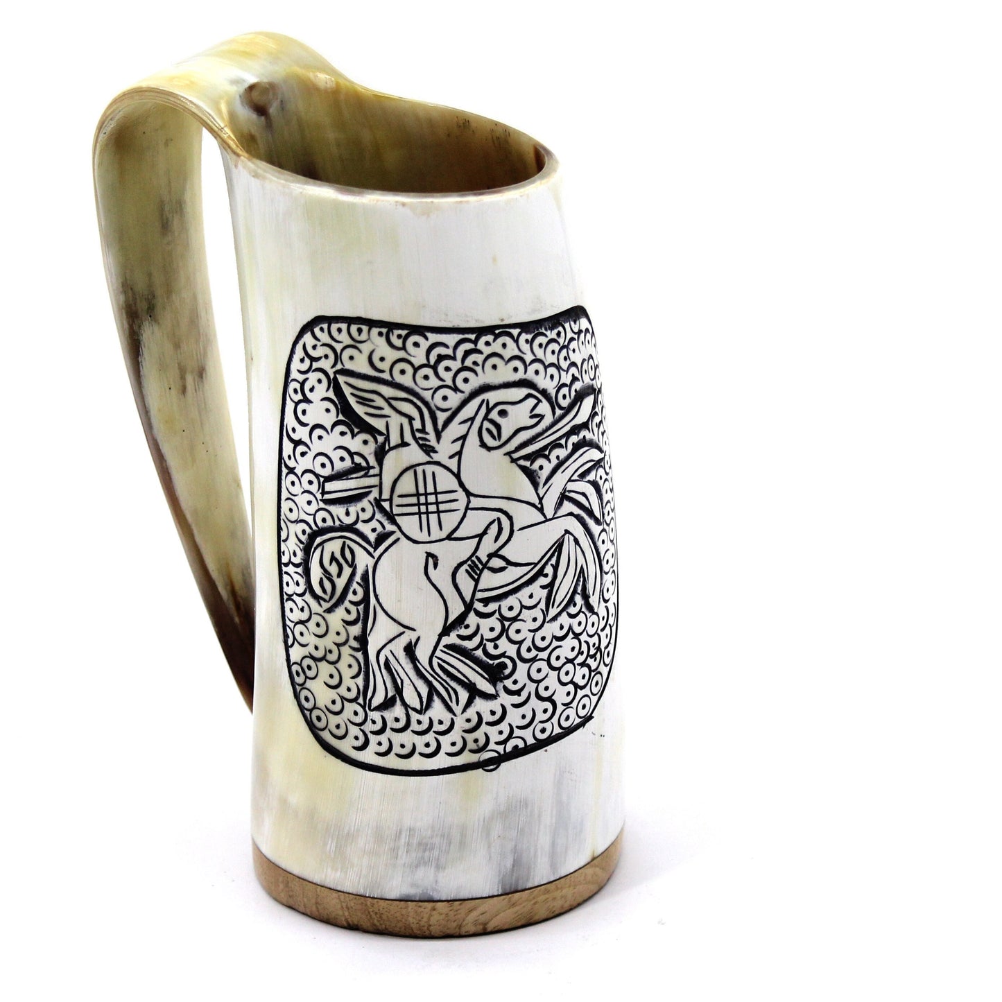 Viking Warrior Hand Engraved African Horn Mug  -100% Authentic Beer Horn Tankard. Leak Proof & Smell Proof Horn Beer Mug | Viking Gift
