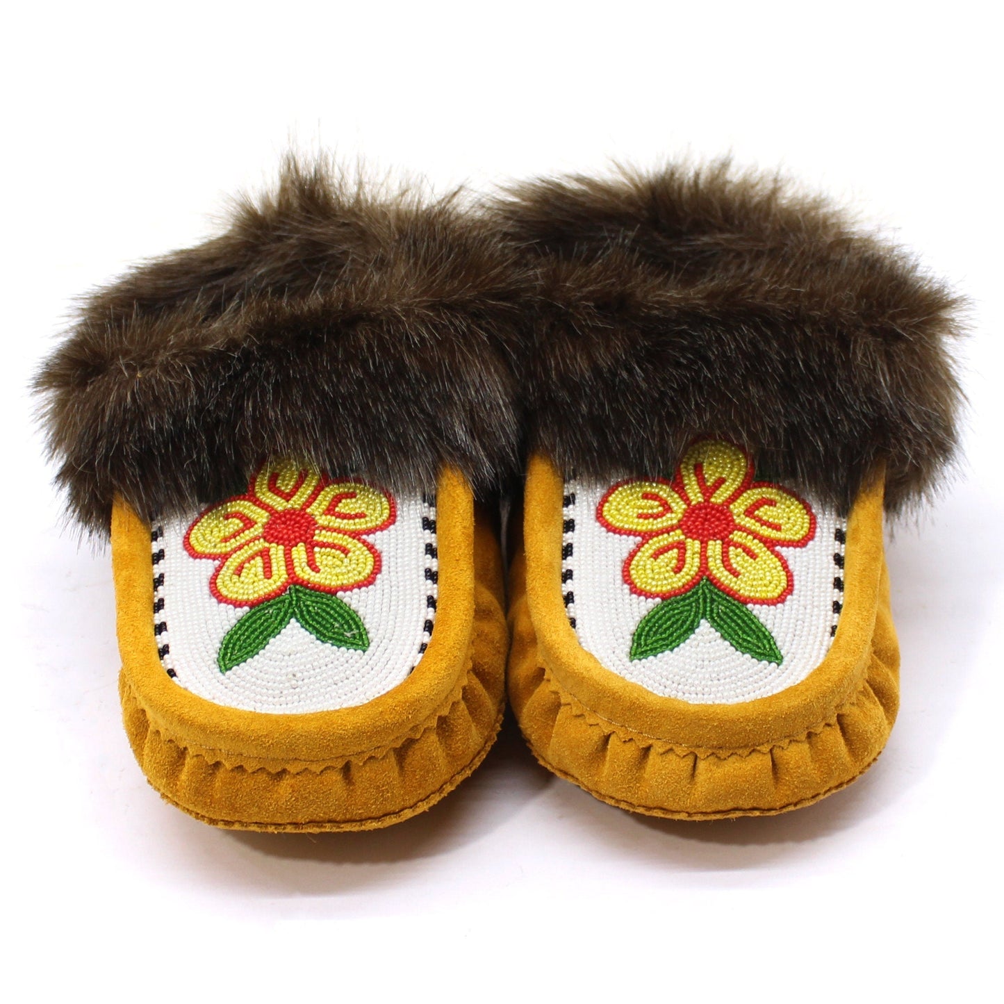 Moccasins Handmade Pink flower Green Leaf | OnlyViking