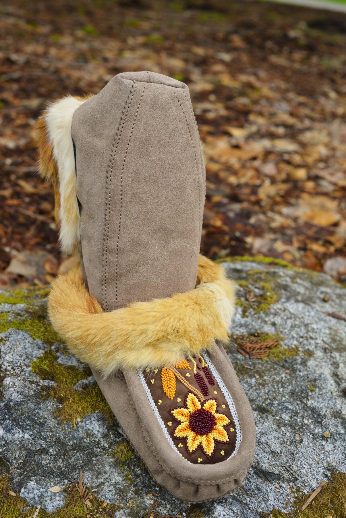 Moccasins Handmade beaded moccasins with Intricate bead-work | Genuine Leather Real Fur