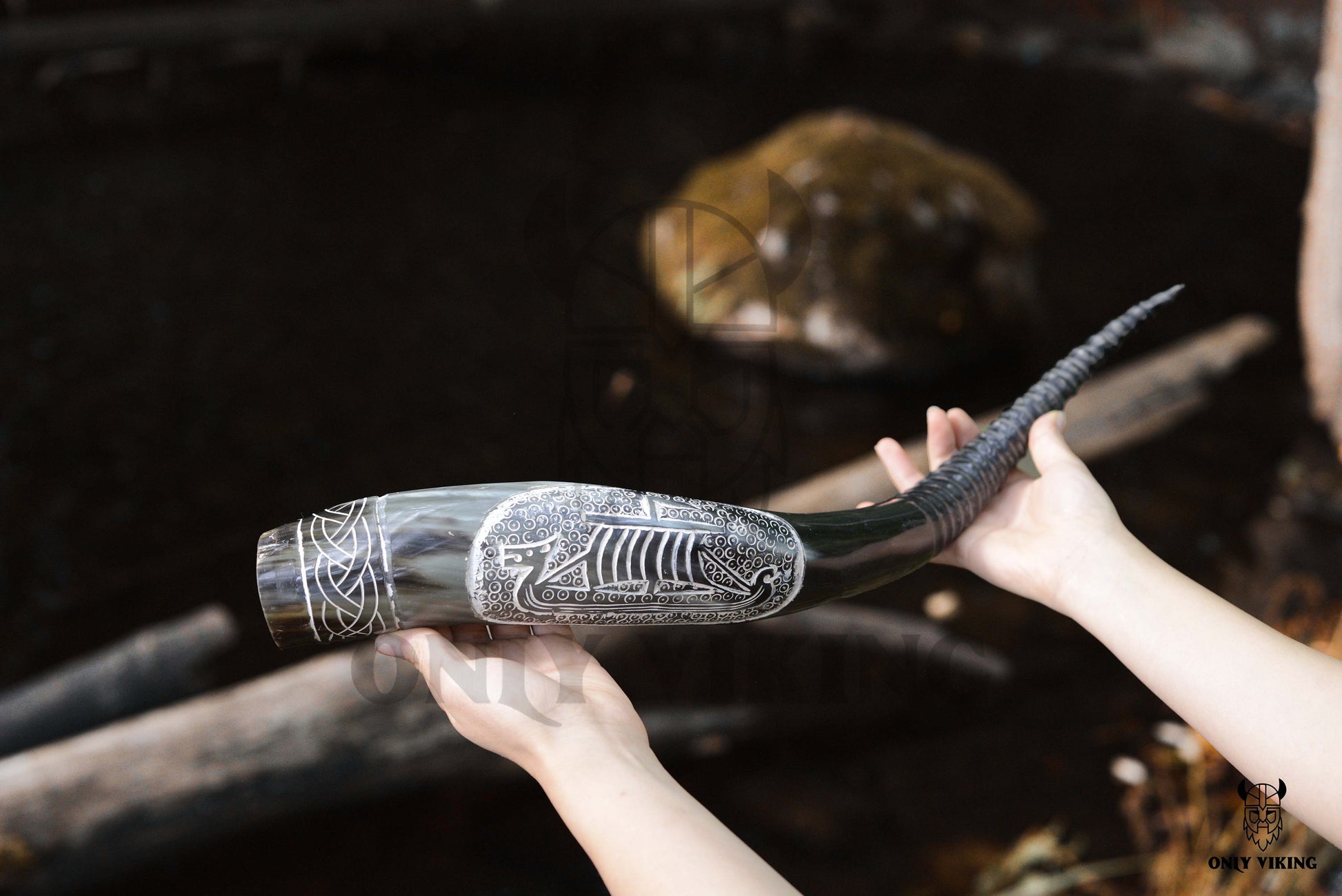 Drinking Horn Handcrafted Ravens Viking Ship| Premium Viking Gift| 100% Genuine Ox Horn