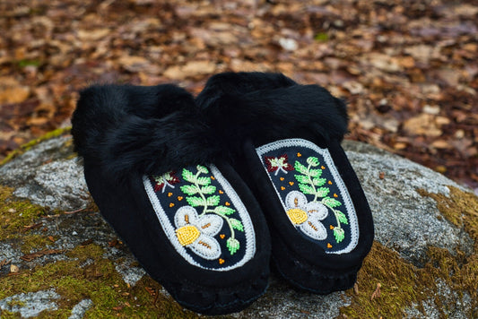 Moccasins Handmade beaded moccasins with Intricate bead-work | Genuine Leather Real Fur
