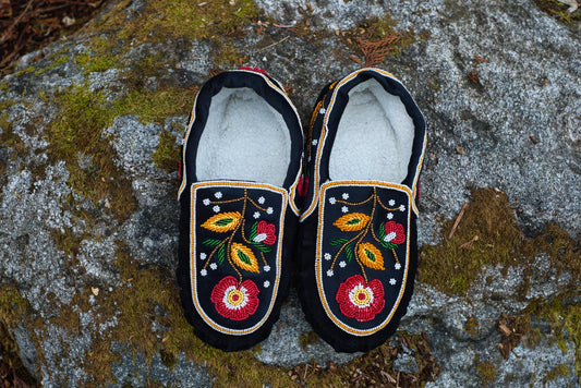 Wholesale Moccasins Handmade beaded moccasins with Intricate bead-work | Genuine Leather | Black