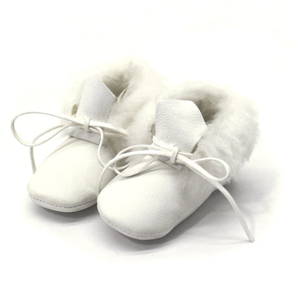 Genuine Soft Leather Handmade Moccasins/Shoes with fur for Babies