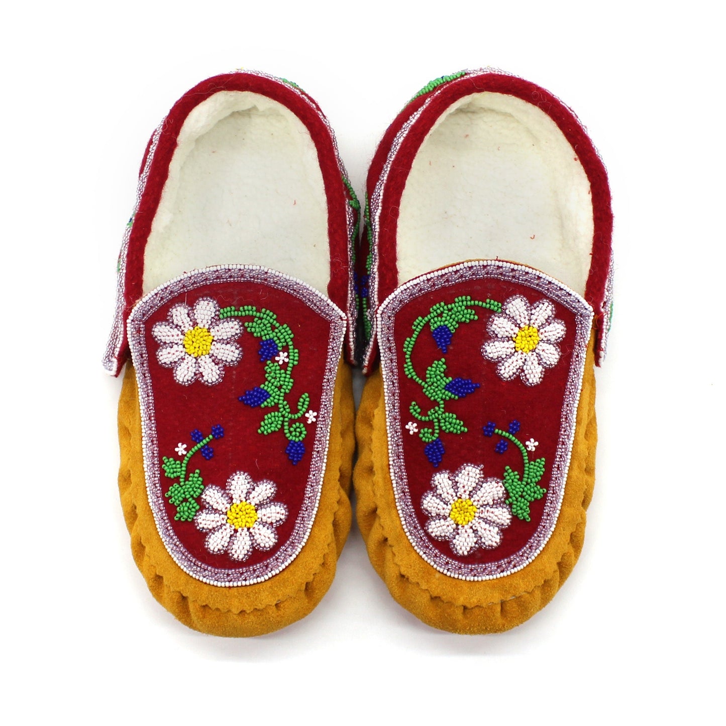 Leather Handmade Beaded Moccasins with Intricate bead-work Red
