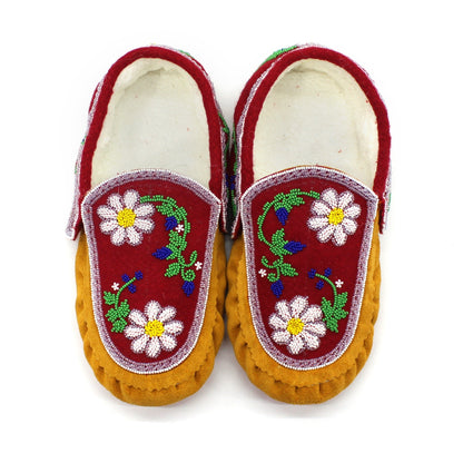 Leather Handmade Beaded Moccasins with Intricate bead-work Red