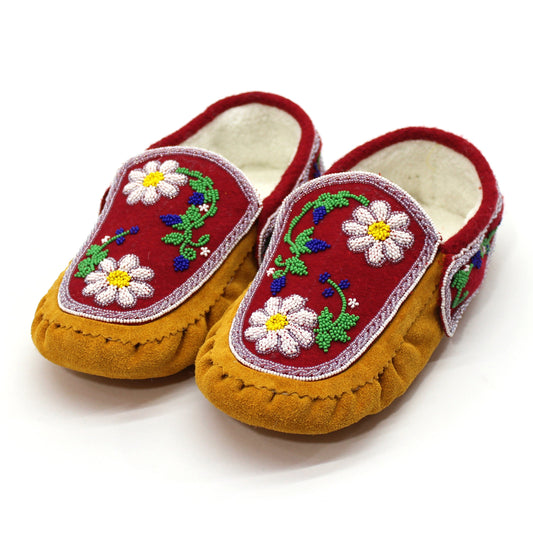 Leather Handmade Beaded Moccasins with Intricate bead-work Red